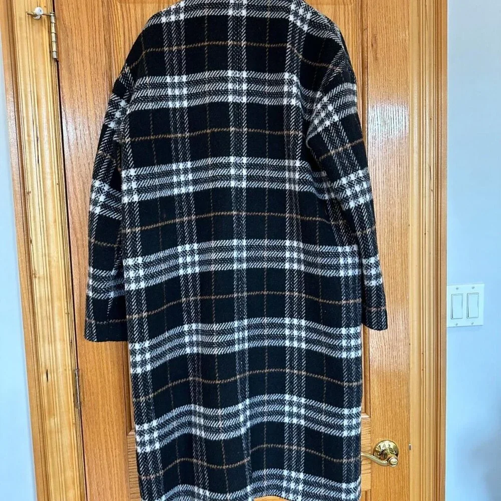 Gianni Feraud Oversized Black Plaid Checked Overcoat - Picture 5 of 7
